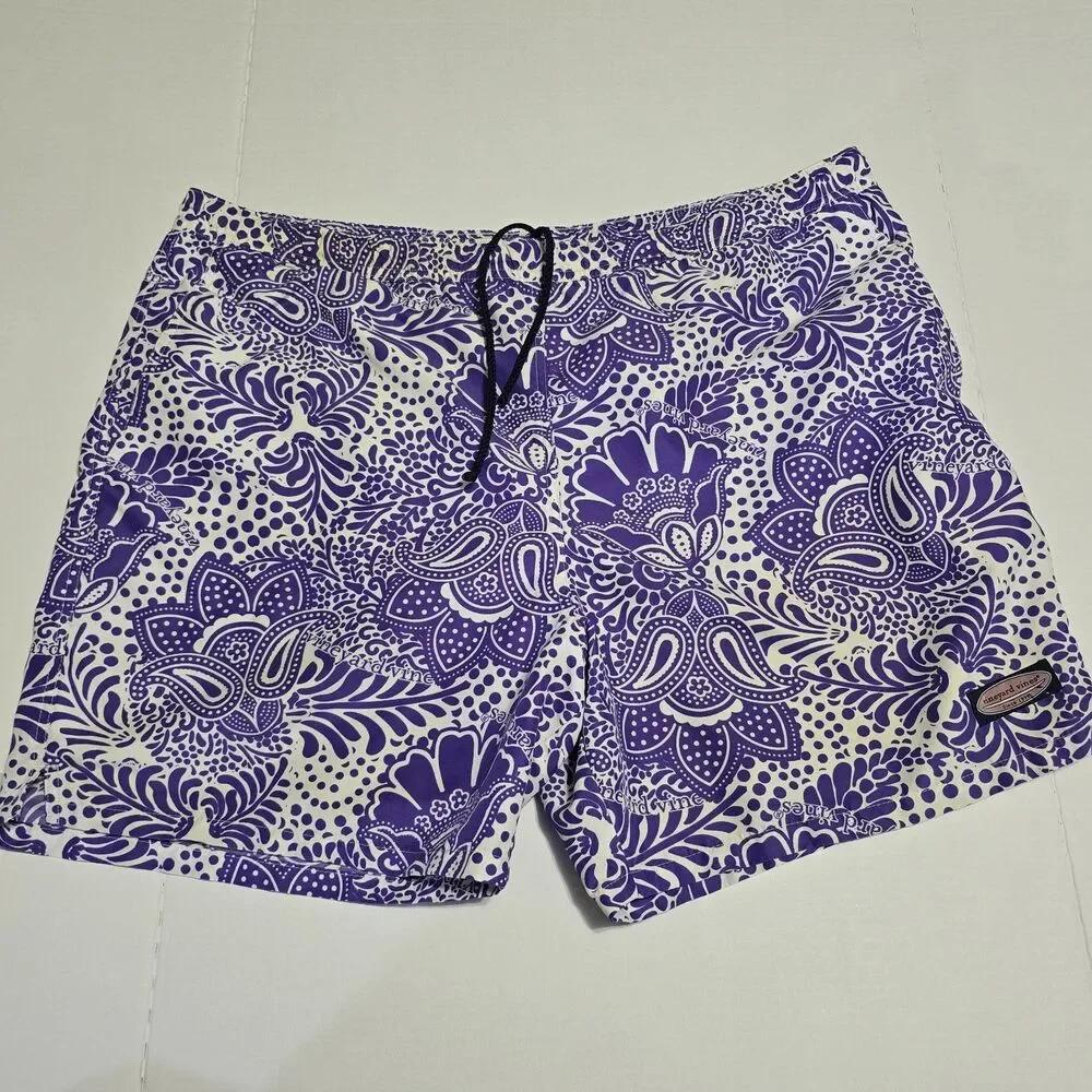 Vineyard Vines Men's XL Purple Paisley Swim Trunks Board Shorts Mesh Lined
